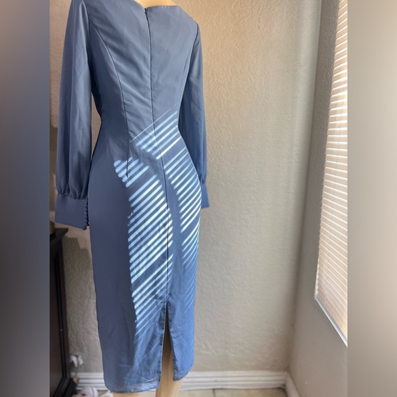 Sheath/Column V-Neck Tea-Length Chiffon Cocktail Dress With Cascading Ruffles - Picture 7 of 10